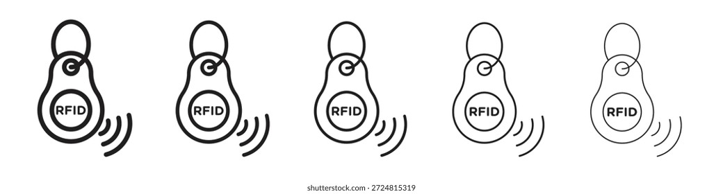 Icono de etiqueta de clave RFID símbolos lineales Vectores. Conjunto de trazos editables