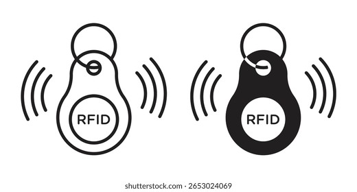 Conjunto de símbolos de icono de etiqueta de clave RFID en negro. línea e iconos planos