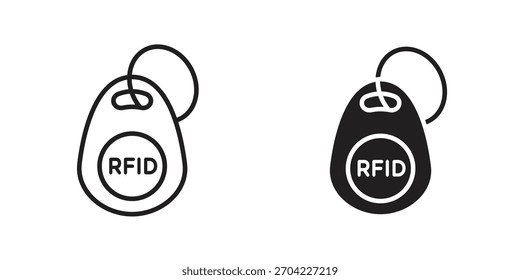 Ícone de etiqueta de chave RFID em traçado fino e estilo plano.