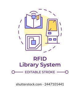 RFID library system multi color concept icon. User service, classification organization. Round shape line illustration. Abstract idea. Graphic design. Easy to use in infographic, blog post