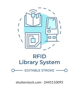 RFID library system soft blue concept icon. User service, classification organization. Round shape line illustration. Abstract idea. Graphic design. Easy to use in infographic, blog post