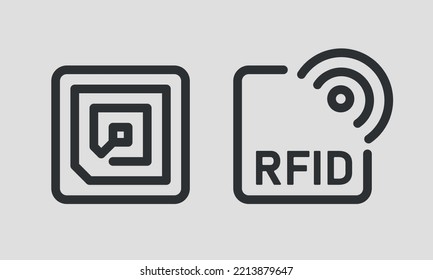  RFID-Line-Icon-Set. Funkfrequenzkennzeichnung. Vektorgrafik