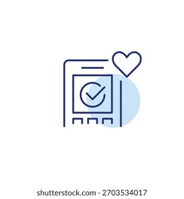 RFID payment terminal and heart. Secure payments, safe transactions. Pixel perfect, editable stroke vector icon