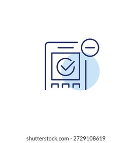 Terminal de pago RFID y menos. Transacción cancelada, tarjeta no disponible. Icono de Vector de trazo perfecto y editable
