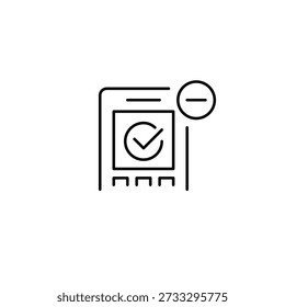 RFID payment terminal and minus. Transaction cancelled, card unavailable. Pixel perfect, editable stroke vector icon