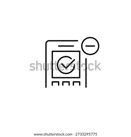 RFID payment terminal and minus. Transaction cancelled, card unavailable. Pixel perfect, editable stroke vector icon