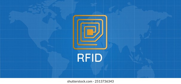 Identificação por radiofrequência RFID símbolo de antena de identificação sem fio fundo azul 