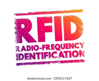 RFID Radio-Frequency Identification - electromagnetic fields to automatically identify and track tags attached to objects, text concept stamp