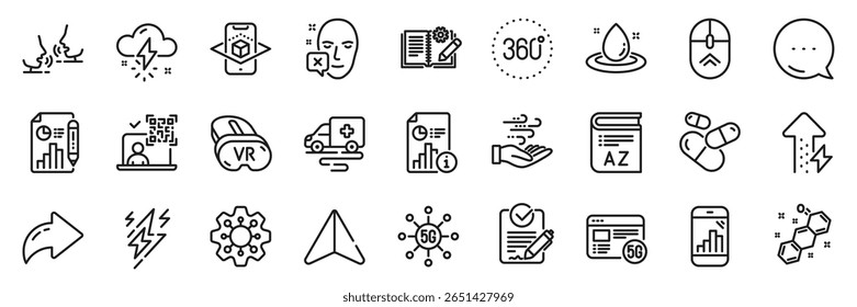 Rfp, Execute and Wind energy line icons pack. Share, Message, Paper plane icons. Qr code, 5g technology, Chemical formula web icon. Report, Augmented reality, Report document pictogram. Vector
