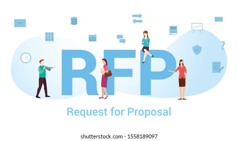 rfp request for proposal concept with big word or text and team people with modern flat style - vector