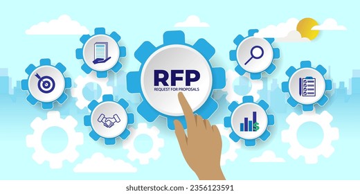 RFP, petición de propuesta concepto Con iconos. Ilustración de personas con vectores de caricatura