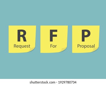 RFP Request For Proposal written on yellow sticky notes - vector illustration