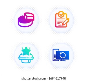Rfp, el podio ganador y los iconos del gráfico circular simple conjunto. Botón con puntos de tono medio. Signo de equipo de recuperación. Solicitud de propuesta, Primer lugar, 3d gráfico. Información de copia de seguridad. Conjunto educativo. Vector