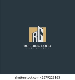 RG initial letter building logo for real estate with square design