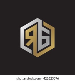 RG initial letters looping linked hexagon elegant logo golden silver black background