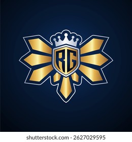 RG initial letters monogram logo for gaming with shield and eagle wing