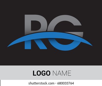 RG initial logo company name colored grey and blue swoosh design.