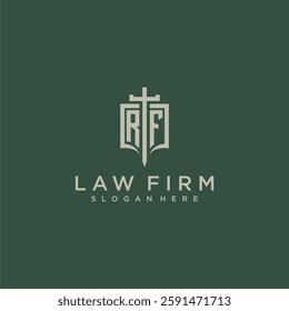 RG initial monogram for law firm with sword and shield logo image