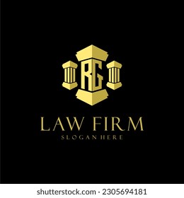 Logotipo inicial de monograma RG para la firma de abogados con diseño de hitos