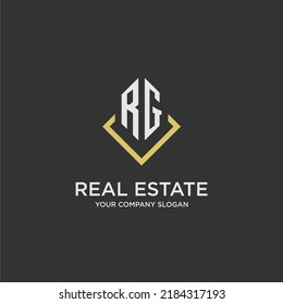 RG initial monogram logo for real estate with polygon style