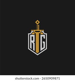 Monograma inicial de RG para imagem em estilo escudo e espada