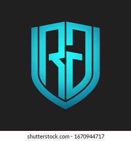 RG Logo monogram with emblem shield design isolated with blue colors on black background