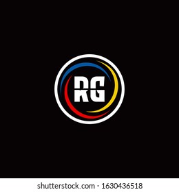 RG logo monogram isolated on circle shape with 3 slash colors rounded design template