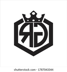 RG Logo monogram rounded by hexagon shape with crown design template on white background
