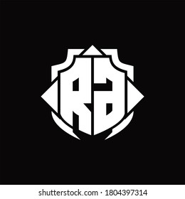 RG logo monogram with shield line and 3 arrows shape design template on black background