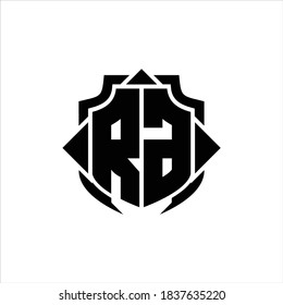 Monograma de logotipo RG con línea de protección y plantilla de diseño de forma de 3 flechas sobre fondo blanco