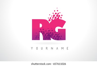 RG R G Letter Logo with Pink Letters and Purple Color Particles Dots Design.