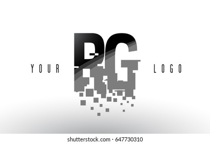 RG R G Pixel Letter Logo with Digital Shattered Black Squares. Creative Letters Vector Illustration.