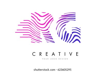 RG R G Zebra Letter Logo Design with Black and White Stripes Vector