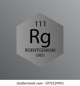 Rg Roentgenium Chemical Element Periodic Table. Hexagon vector illustration, simple clean style Icon with molar mass and atomic number for Lab, science or chemistry education.