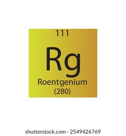 Tabla Periódica Del Elemento Químico Rg Roentgenium. Ilustración vectorial cuadrada plana simple, icono de estilo limpio simple con masa molar y número atómico para laboratorio, ciencia o clase de química.