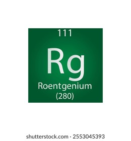 Tabla Periódica Del Elemento Químico Rg Roentgenium. Ilustración vectorial cuadrada plana simple, icono de estilo limpio simple con masa molar y número atómico para laboratorio, ciencia o clase de química.