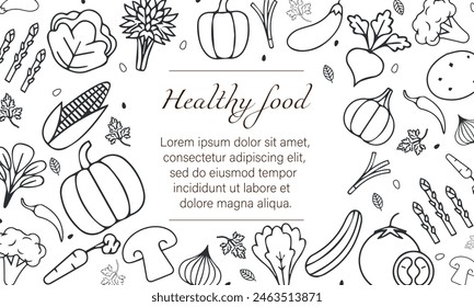 rganic food banner in flat style. Fruits and cereals geometry minimalistic with simple shape and figure.Great for flyer, web poster, natural products presentation templates, cover design. Vector .
