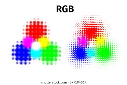 RGB and CMYK halftone vector illustration color