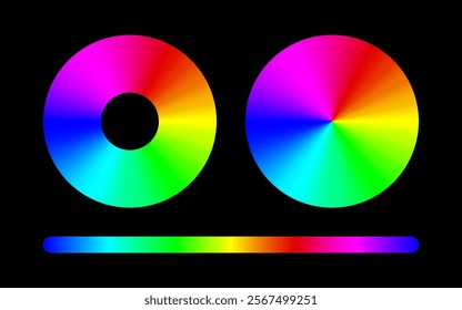 Rgb color circle on black background, rainbow, color light circle, fade color, red green blue , set of rgb wheel , rgb color codes chart