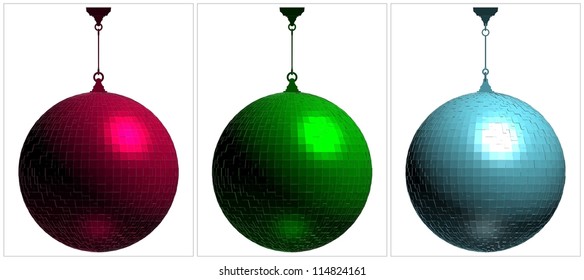 RGB Color Disco Ball On White Background Vector 01