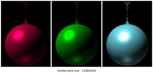 RGB Color Disco Ball On Black Background Vector 02