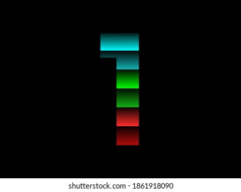 Rgb color font logo, 1 number vector desing. Dynamic split red, green, blue color on black background. For social media,design elements, creative poster, web template and more  