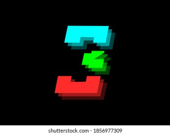 Rgb color font logo, 3 number vector desing.Dynamic split red, green, blue color on black background. For social media,design elements, creative poster, web template etc.                       