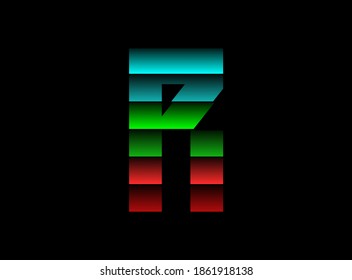 Rgb color font logo, R letter vector desing. Dynamic split red, green, blue color on black background. For social media,design elements, creative poster, web template and more  