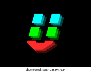 Rgb color font logo,  V letter vector desing.Dynamic split red, green, blue color on black background. For social media,design elements, creative poster, web template and more          