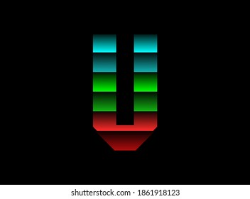 Rgb color font logo, V letter vector desing. Dynamic split red, green, blue color on black background. For social media,design elements, creative poster, web template and more  