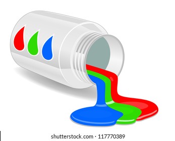 RGB colors spilled from the jars