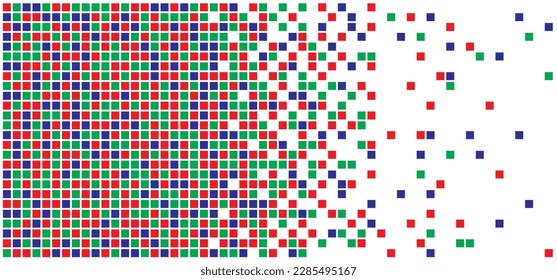 rgb, dotted dot point pixels. Vector pixel date icon. Monochrome seamless pattern. Mosaic background. Raster square shapes sign. Computer pixelated. Red, green and blue.