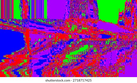 RGB Glitch Error Background mit digitalem Rauschen. Verzerrter Bildschirm