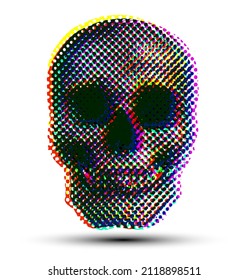 Calavera de punto de semitono RGB de la ilustración vectorial de representación 3D aislada en el fondo.